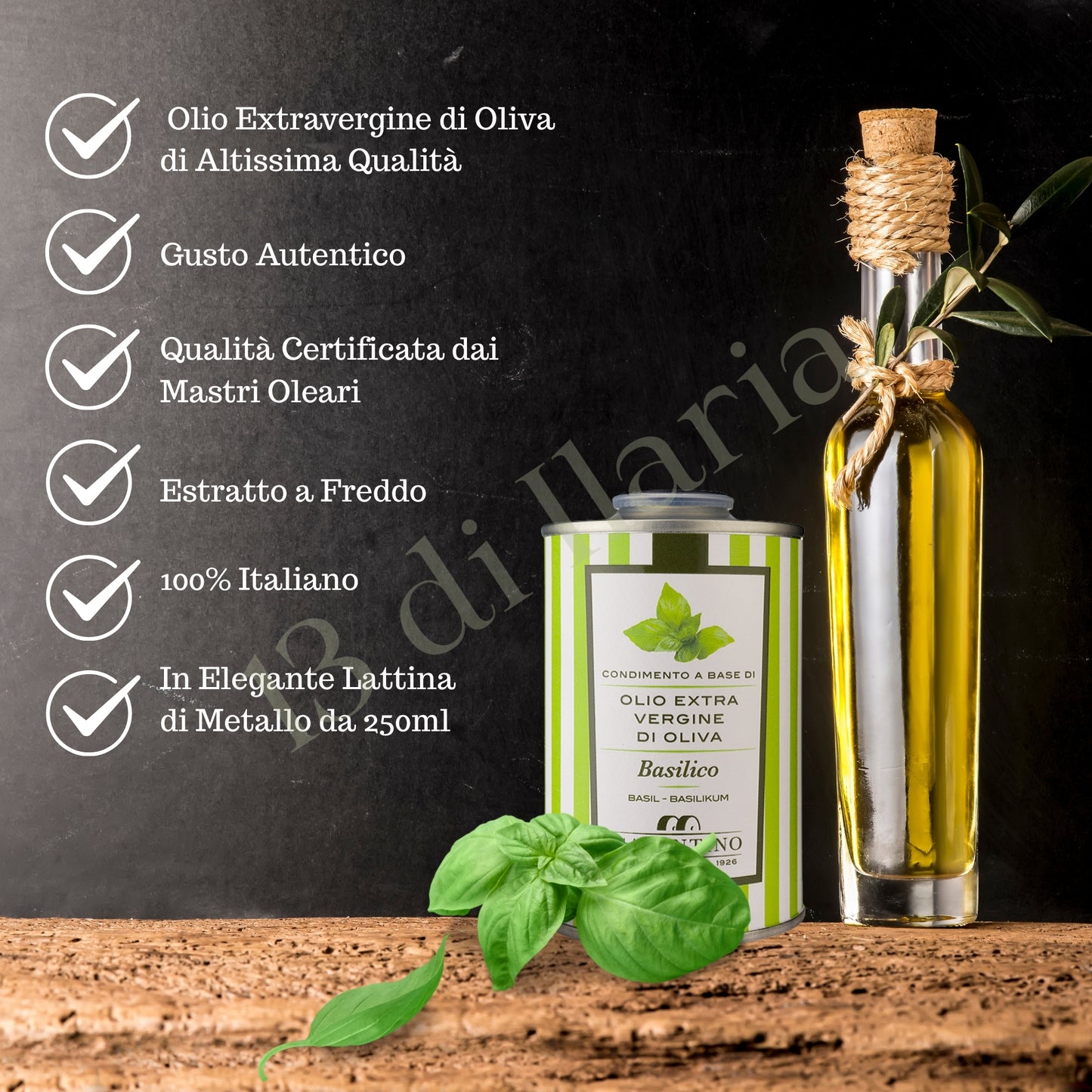 Olio al Basilico 100% Naturale 250 ml | EVO artigianale italiano, aroma erbaceo e fresco per insalate, pasta e bruschette