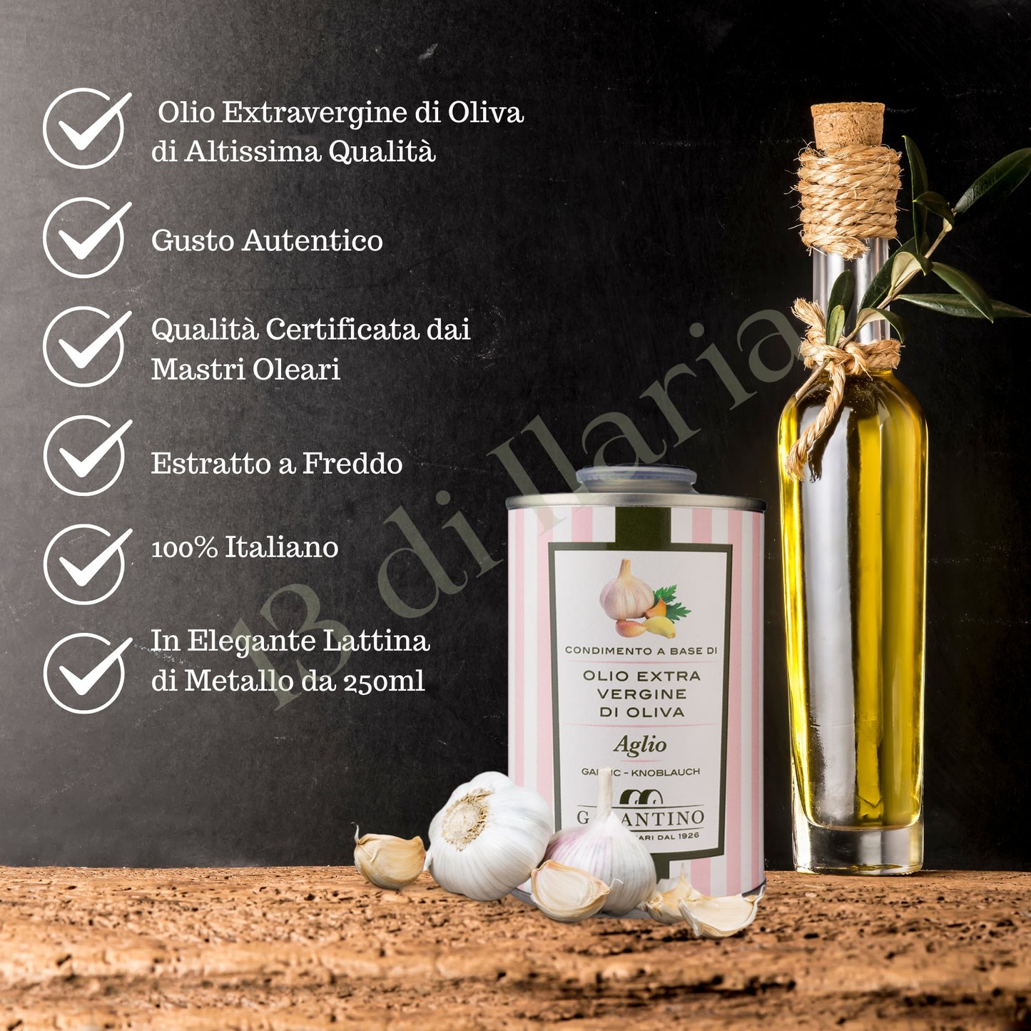 Olio all’Aglio 100% Naturale 250 ml | EVO artigianale italiano, aroma deciso e saporito per pasta, carne e verdure grigliate