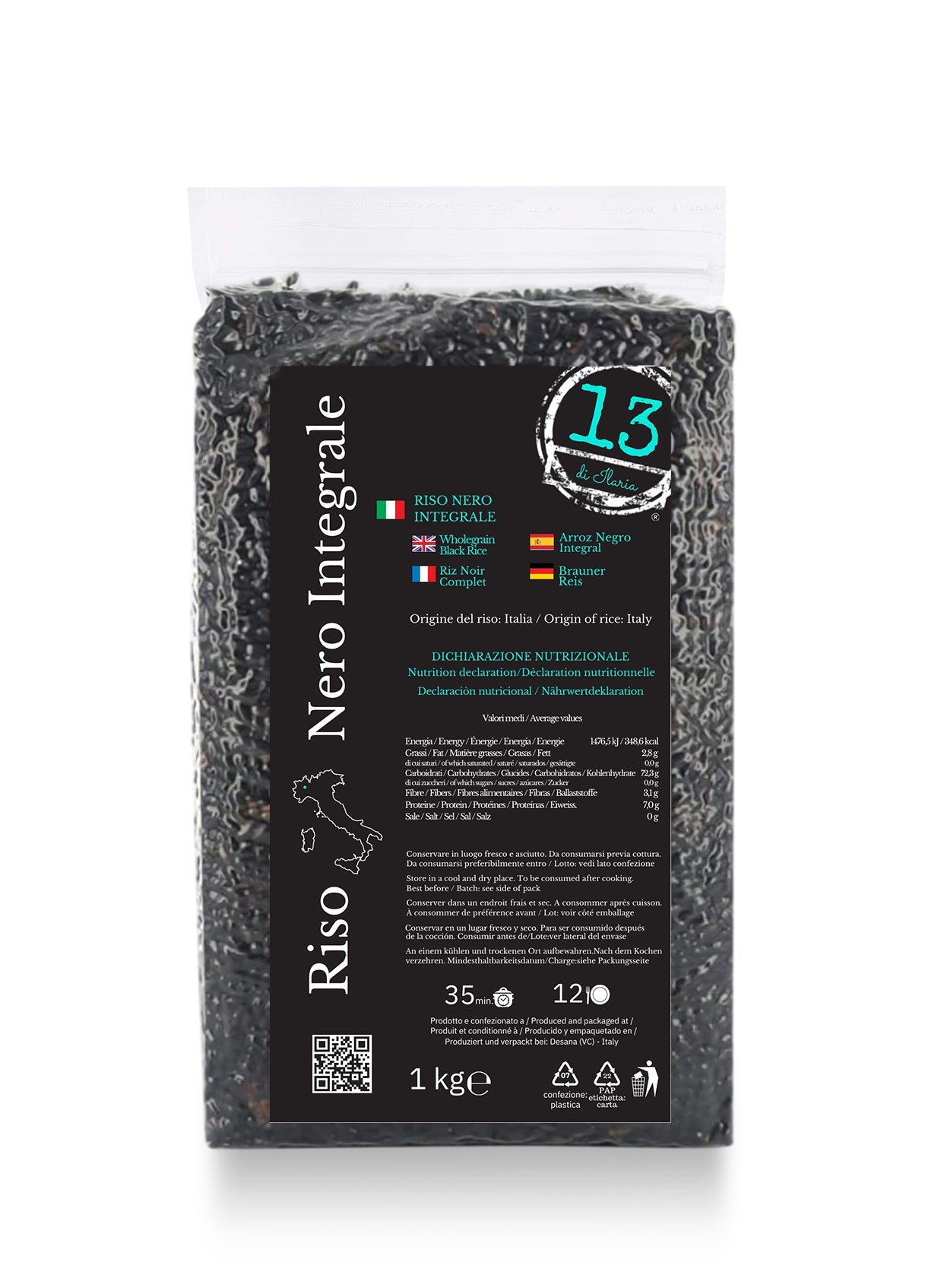 Riso Nero Integrale Italiano 1 kg | Gusto Intenso e Ricco di Fibre