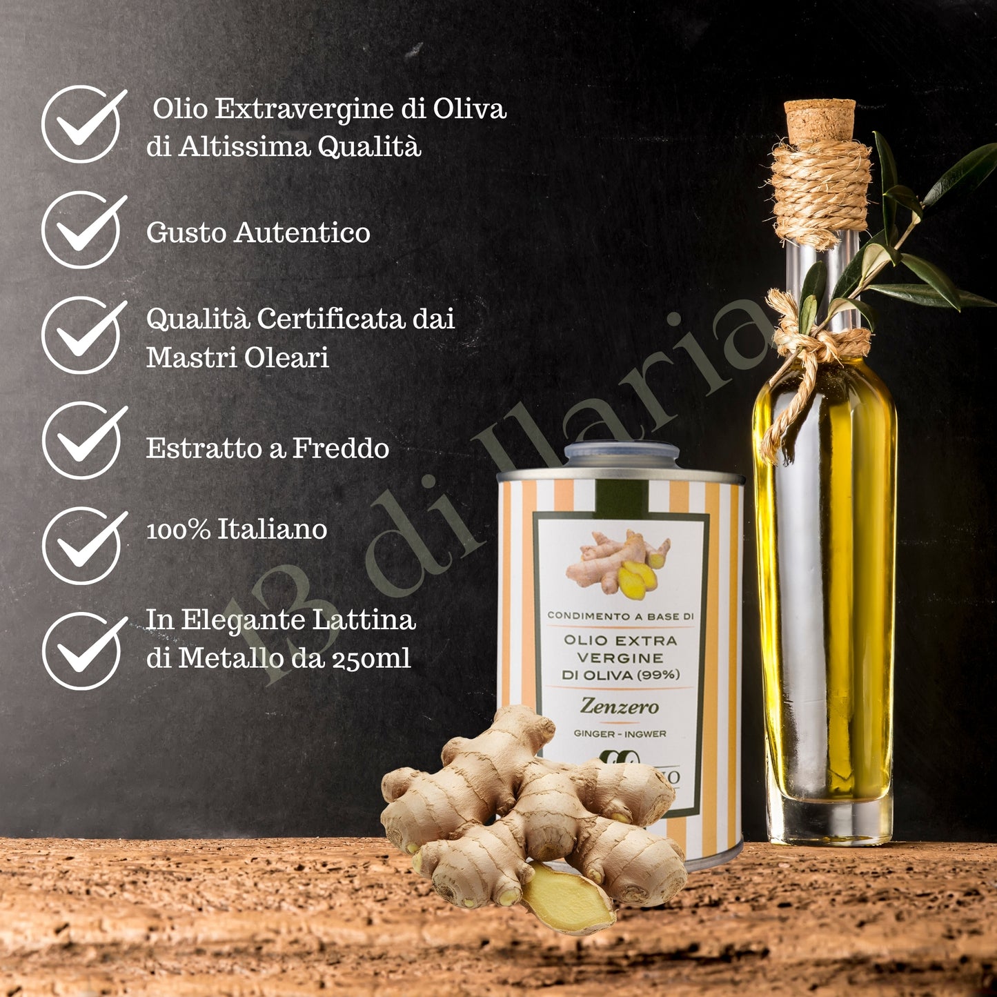 Olio allo Zenzero 100% Naturale 250 ml | EVO artigianale italiano, aroma piccante e fresco per pesce, carni e piatti esotici