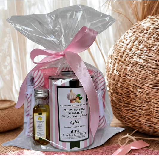 Olio Extravergine di Oliva 250ml Lattina + Bottiglietta 20ml Omaggio con Asciugamano | Idea Regalo Gourmet Made in Italy