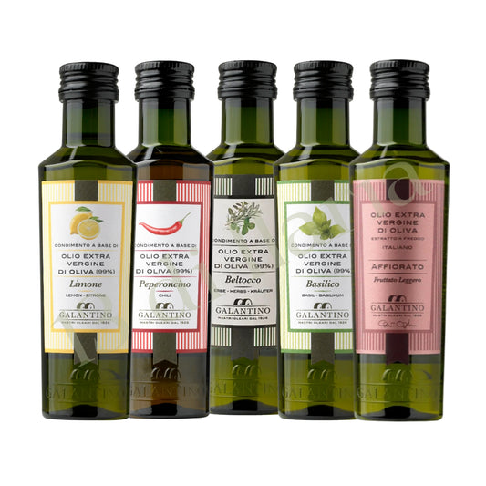 Set 5 Oli EVO Aromatizzati 100ml | Peperoncino, Basilico, Limone, Affiorato, Beltocco | Olio Extravergine di Oliva Pugliese