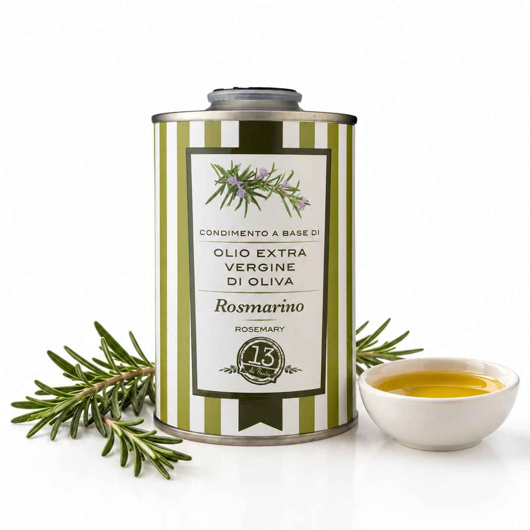 Huile de romarin 100% naturelle 250 ml | Huile d'olive extra vierge artisanale italienne, saveur aromatique et intense pour les viandes, les pommes de terre et la focaccia.
