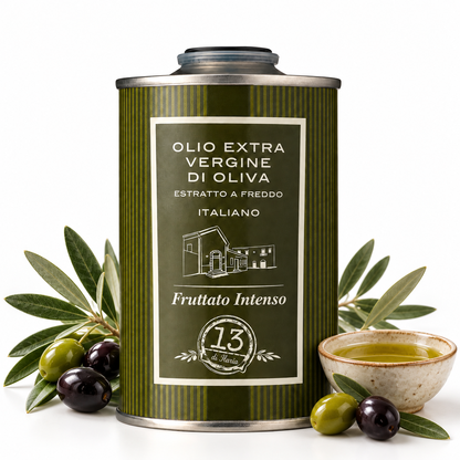 Huile d'olive extra vierge 100 % naturelle, fruitée et intense, 250 ml | Huile d'olive extra vierge artisanale italienne, arôme puissant et affirmé, idéale pour les viandes, les légumes grillés et les bruschettas.