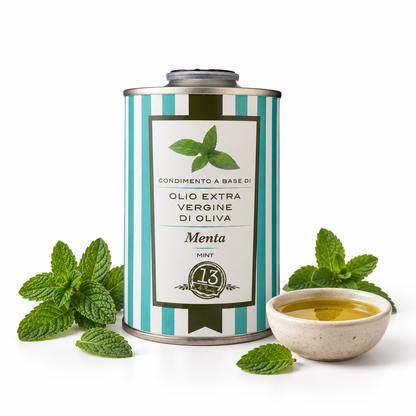 Huile de menthe 100% naturelle 250 ml | Huile d'olive extra vierge artisanale italienne, arôme frais et parfumé pour les salades, les desserts et les plats d'été.