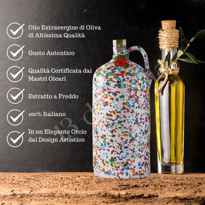 Orcio Magnum 1,5 L – Olio Extravergine d'Oliva in Ceramica Decorata a Mano con Cassetta in Legno