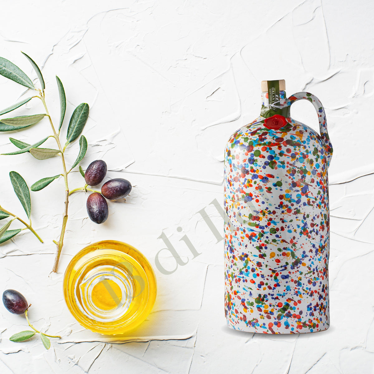 Orcio Magnum 1,5 L – Olio Extravergine d'Oliva in Ceramica Decorata a Mano con Cassetta in Legno