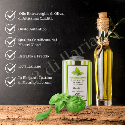 Olio al Basilico 100% Naturale 250 ml | EVO artigianale italiano, aroma erbaceo e fresco per insalate, pasta e bruschette
