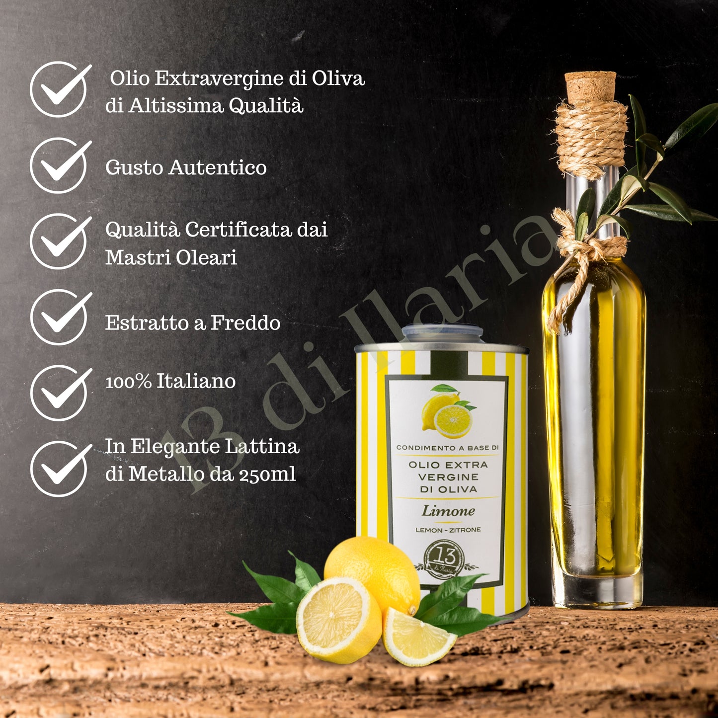 Huile de citron 100 % naturelle 250 ml | Huile d'olive extra vierge artisanale italienne, arôme frais et vivifiant pour salades, poissons et plats méditerranéens