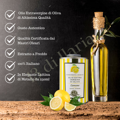 Huile de citron 100 % naturelle 250 ml | Huile d'olive extra vierge artisanale italienne, arôme frais et vivifiant pour salades, poissons et plats méditerranéens