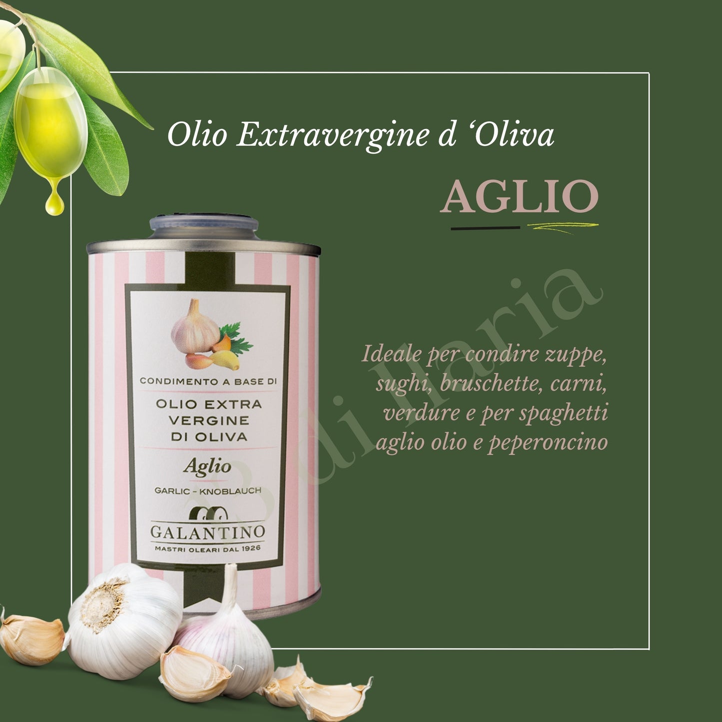 Olio all’Aglio 100% Naturale 250 ml | EVO artigianale italiano, aroma deciso e saporito per pasta, carne e verdure grigliate