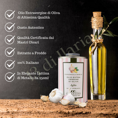 Olio all’Aglio 100% Naturale 250 ml | EVO artigianale italiano, aroma deciso e saporito per pasta, carne e verdure grigliate