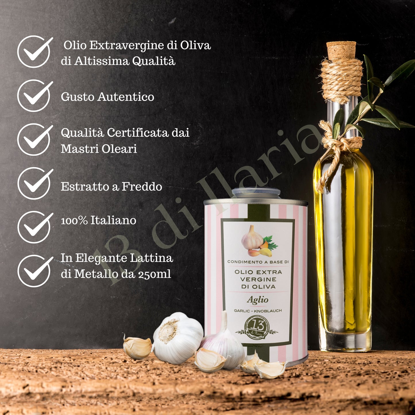 Olio all’Aglio 100% Naturale 250 ml | EVO artigianale italiano, aroma deciso e saporito per pasta, carne e verdure grigliate