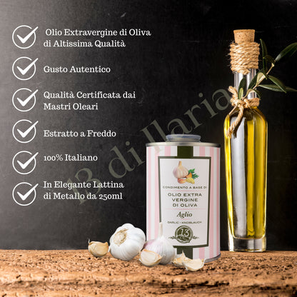 Olio all’Aglio 100% Naturale 250 ml | EVO artigianale italiano, aroma deciso e saporito per pasta, carne e verdure grigliate