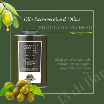 Huile d'olive extra vierge 100 % naturelle, fruitée et intense, 250 ml | Huile d'olive extra vierge artisanale italienne, arôme puissant et affirmé, idéale pour les viandes, les légumes grillés et les bruschettas.