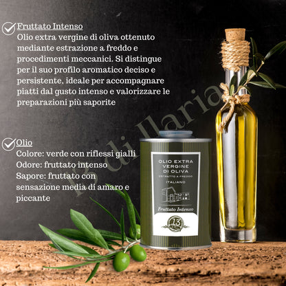 Huile d'olive extra vierge 100 % naturelle, fruitée et intense, 250 ml | Huile d'olive extra vierge artisanale italienne, arôme puissant et affirmé, idéale pour les viandes, les légumes grillés et les bruschettas.