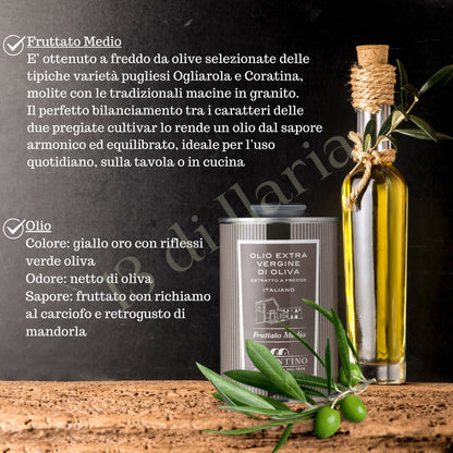 Olio Fruttato Medio 100% Naturale 250 ml | EVO artigianale italiano, aroma equilibrato e armonioso per insalate, pasta e piatti mediterranei