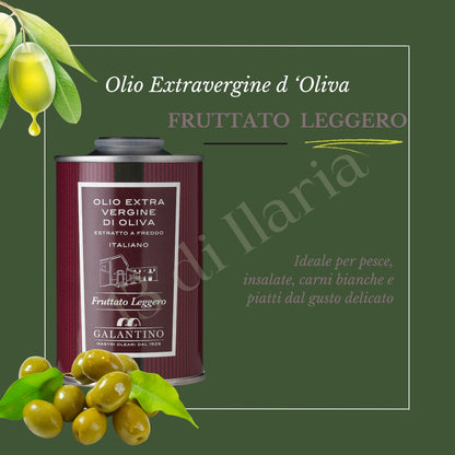 Olio Fruttato Leggero 100% Naturale 250 ml | EVO artigianale italiano, aroma delicato e fresco per verdure crude, pesce e dessert