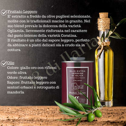 Olio Fruttato Leggero 100% Naturale 250 ml | EVO artigianale italiano, aroma delicato e fresco per verdure crude, pesce e dessert