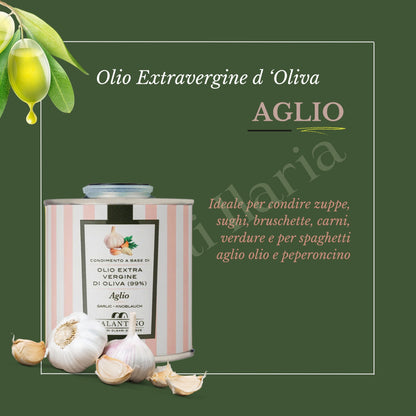 4 Lattine Olio Extra Vergine Aromatizzato 100 ml | Aglio, Limone, Basilico & Peperoncino, EVO Artigianale Italiano