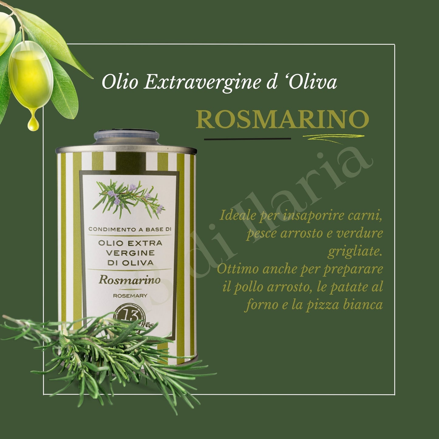 Olio al Rosmarino 100% Naturale 250 ml | EVO artigianale italiano, aroma aromatico e intenso per carni, patate e focacce