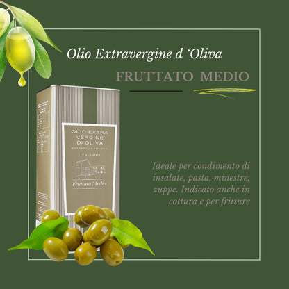 Olio Extravergine di Oliva 5 Litri | Fruttato Leggero, Medio o Intenso | 100% Italiano