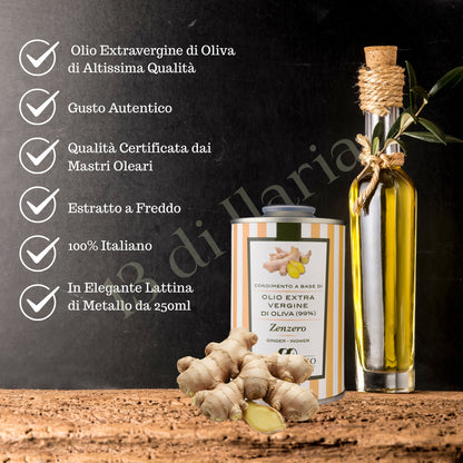 Olio allo Zenzero 100% Naturale 250 ml | EVO artigianale italiano, aroma piccante e fresco per pesce, carni e piatti esotici