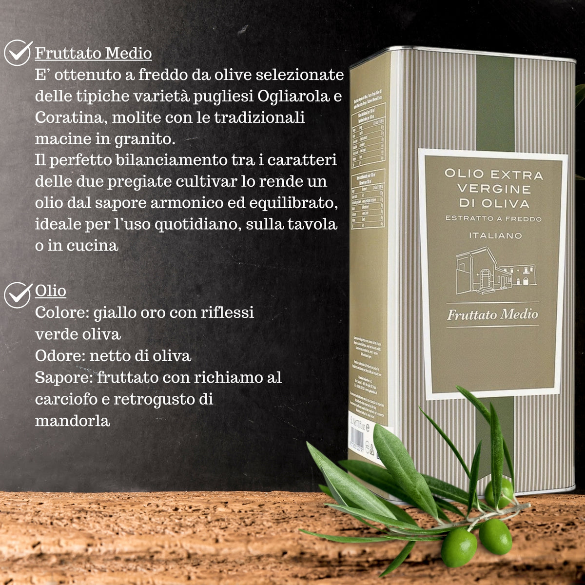 Olio Extravergine di Oliva 5 Litri | Fruttato Leggero, Medio o Intenso | 100% Italiano