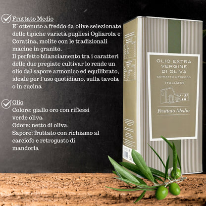 Olio Extravergine di Oliva 5 Litri | Fruttato Leggero, Medio o Intenso | 100% Italiano